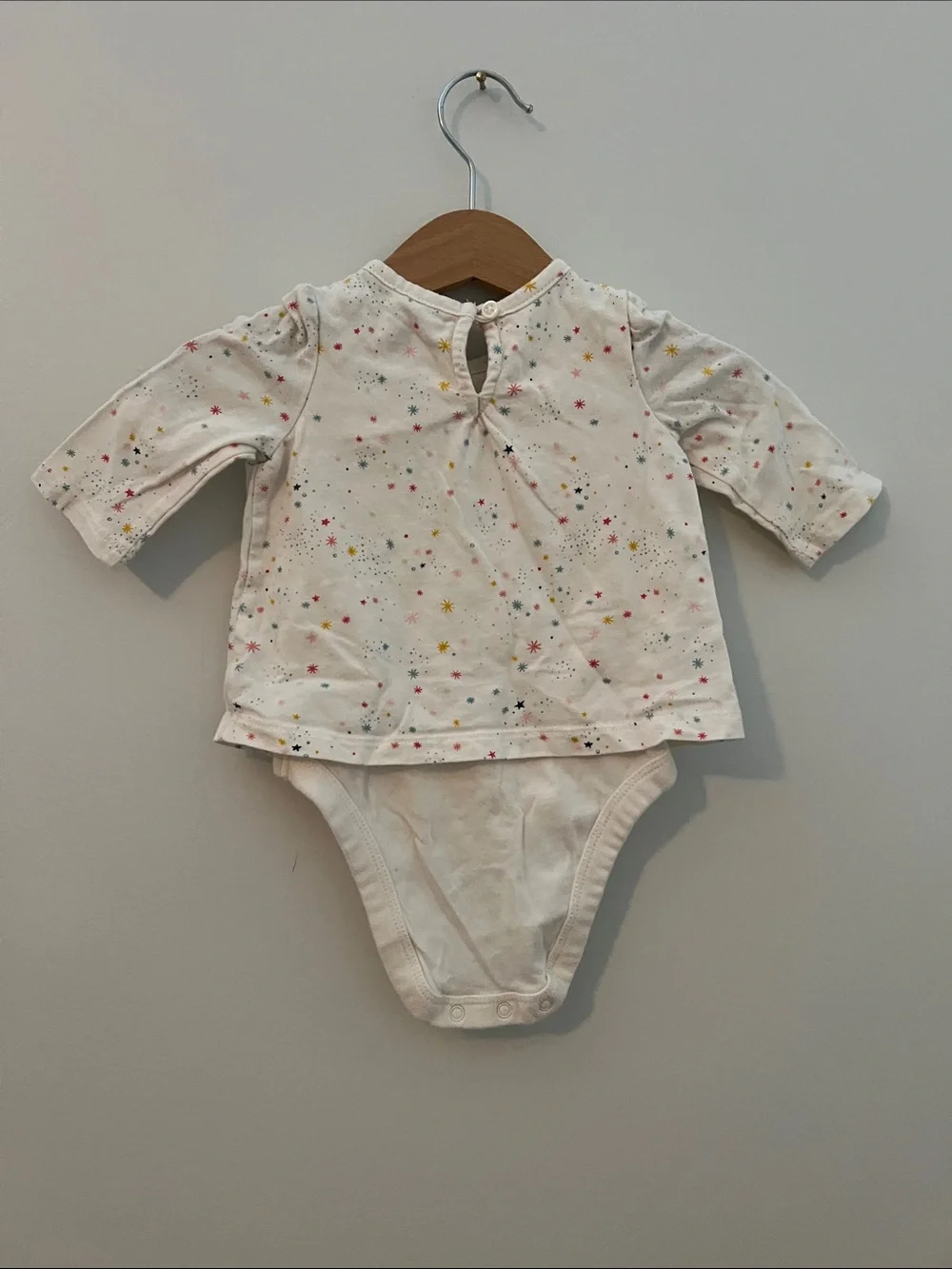 Gap | Baby Girls Cream Star-Print Ruffle Bodysuit Top Size 0-3 Months